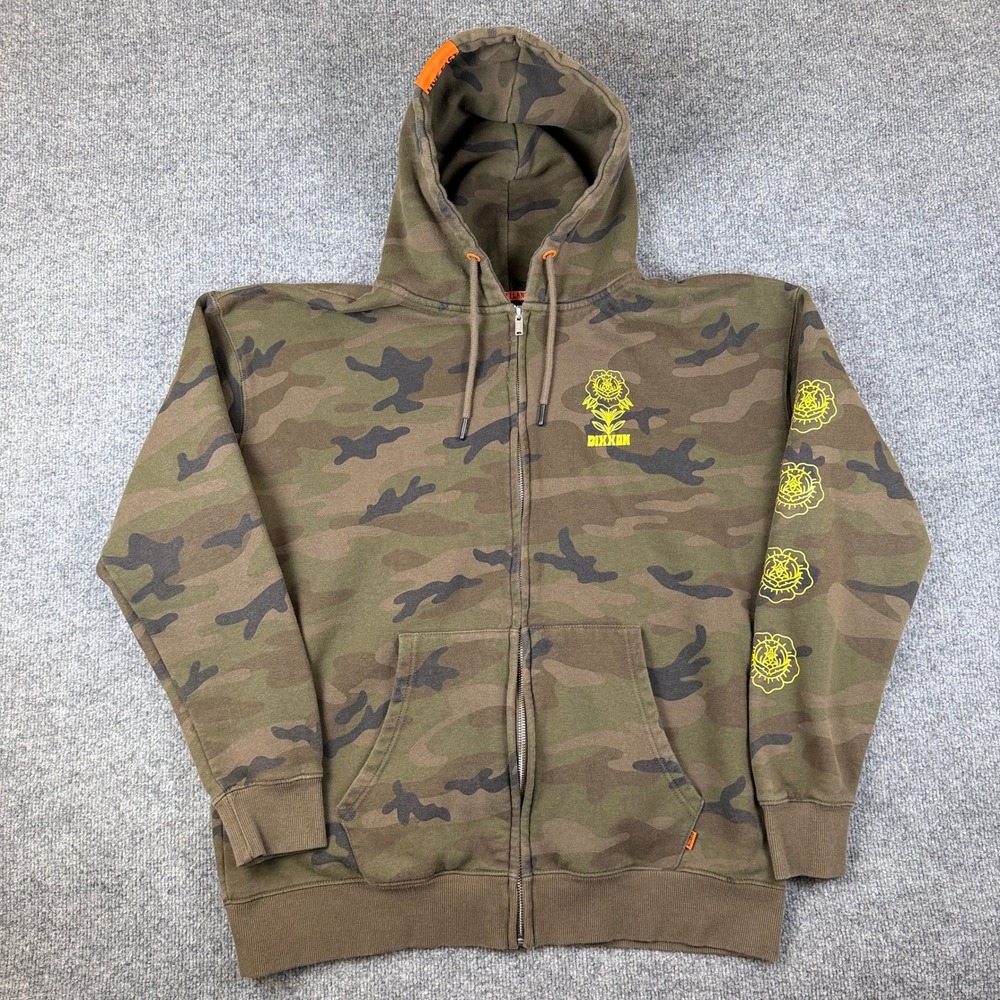 Dixxon Flannel Co Hoodie Mens L Green Camo Full Zip Floral Chains Sweatshirt